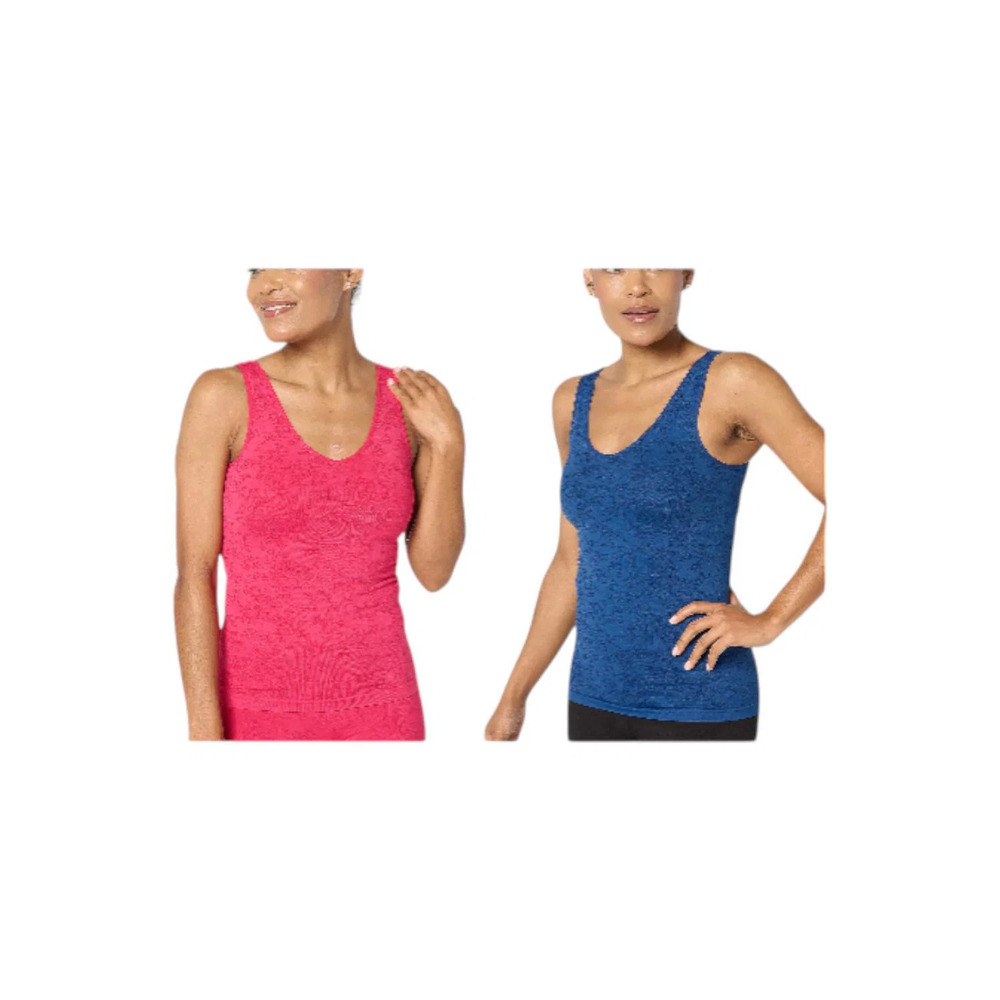 Breezies Women's 2pk Seamless Flrl Reversible Neckline Tank Mgnt/Ocean - Regular
